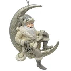 Kurt Adler Glittered Santa Sitting On Moon Ornament