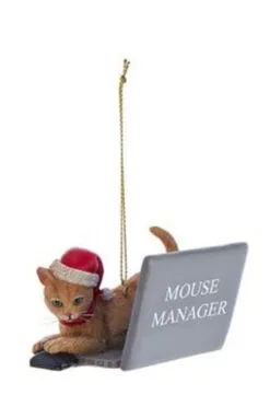 Kurt Adler Orange Computer Cat With Santa Hat Ornament