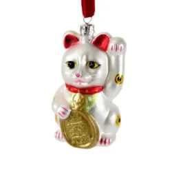 Kurt Adler Cody Foster - Chinese Waving Lucky Cat Blown Glass Ornament