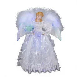 Kurt Adler 12" White And Silver Fiber Optic Angel Tree Topper