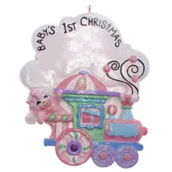 Kurt Adler Baby's 1st Christmas Snow Girl On Train Ornament For Personalization