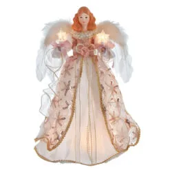 Kurt Adler 16" UL 10-Light Blush Boho Chic Angel Treetop