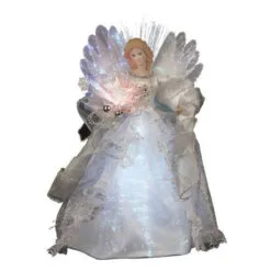 Kurt Adler 12 Inch White Silk Fiber Optic LED Angel Christmas Tree Topper